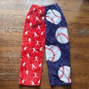 Kids Baseball Print Pajama Pants - Red and Blue